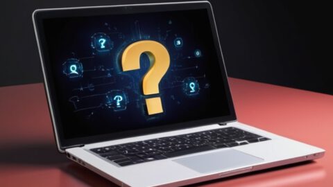 Laptop with question mark