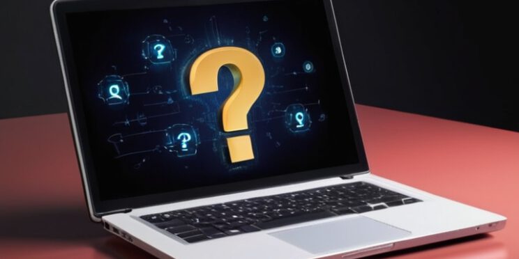 Laptop with question mark